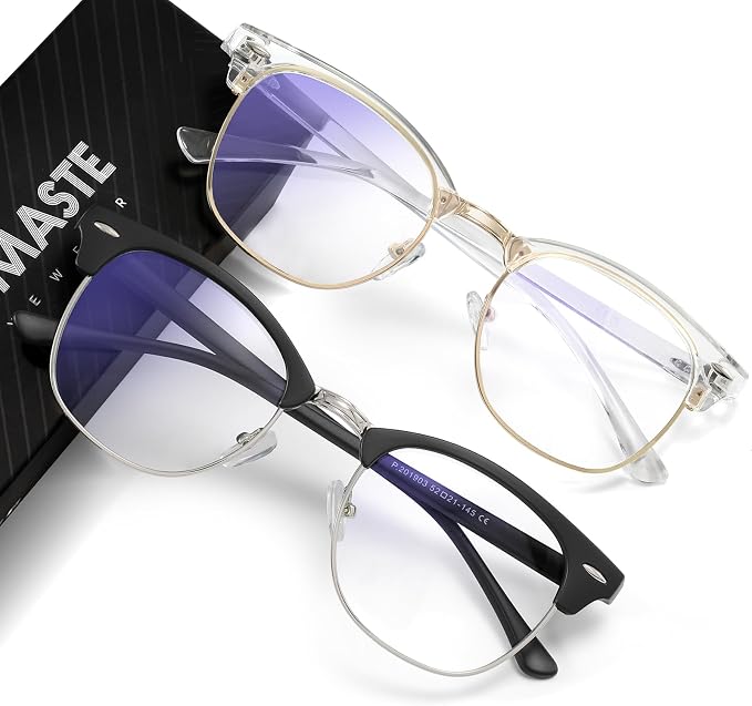 Blue Light Blocking Glasses Vintage Half Frame UV Clear Lens Anti Eyestrain by AOMASTE