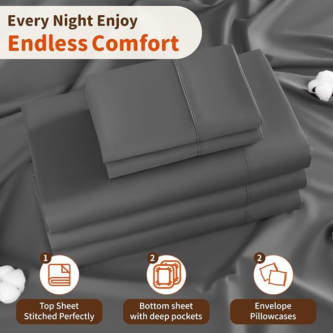 LBRO2M Split King Sheet Sets for Adjustable Bed 1000 Thread Count 100% Egyptian - Image 5