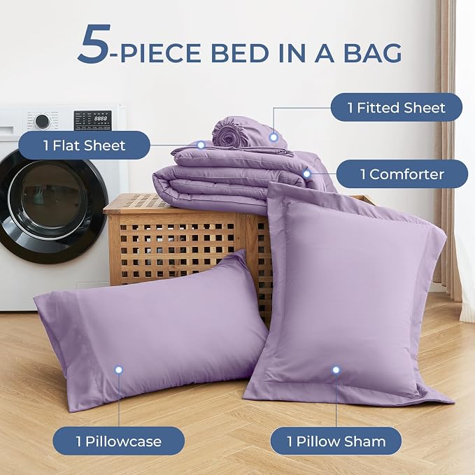 Sasttie Twin Comforter Set, 5 Pieces Bed in a Bag Twin, Complete Bedding Set - Image 6