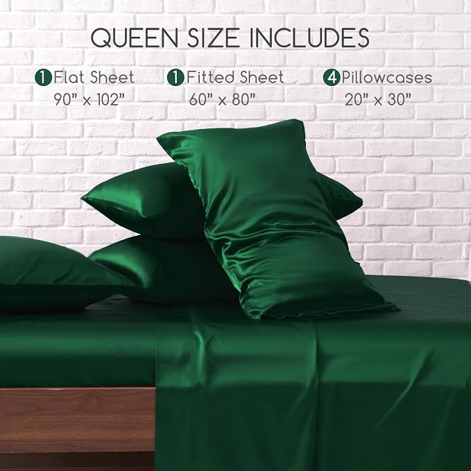 MR&HM Satin Bed Sheets, Queen Size Sheets Set - Image 2