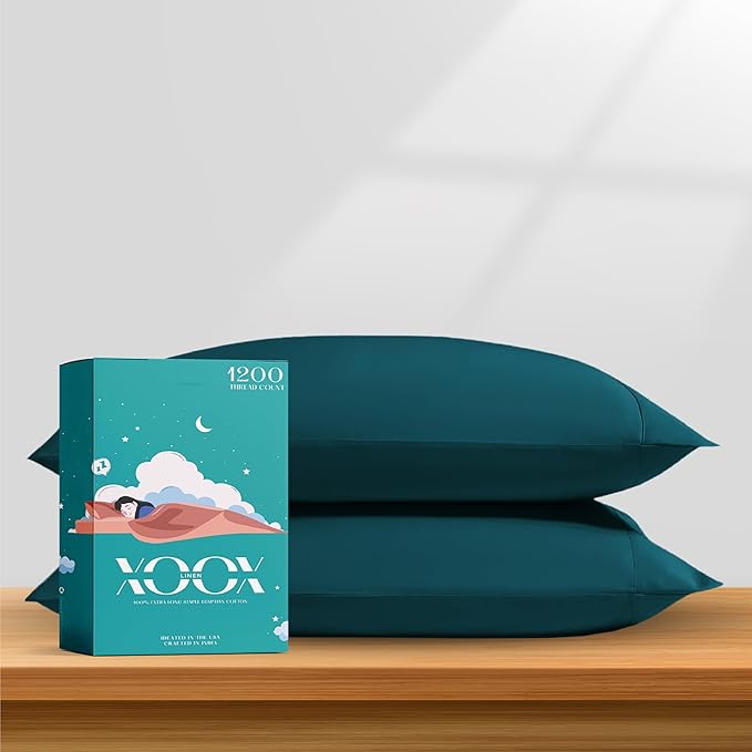 XOOX Linen 100% Egyptian Cotton Queen Pillow Cases Set of 2 by XOOXLinen