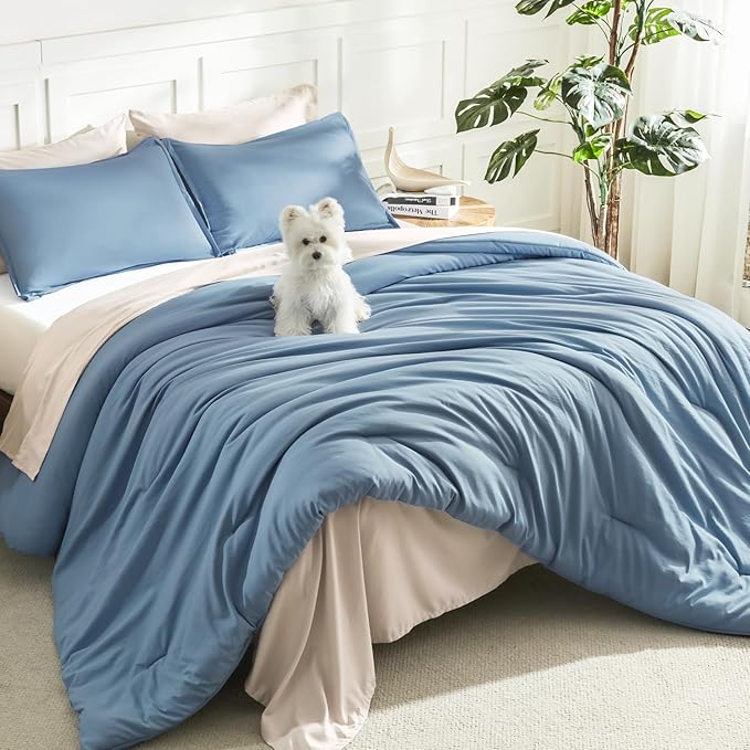Litanika Oversized King Comforter Set Grayish Blue Super King Size, 3 Pieces by Litanika