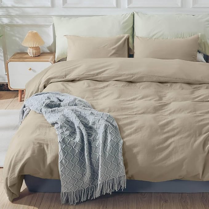 NEXHOME PRO Duvet Cover Set 100% Washed Cotton Oversized King 120"x98" Linen - Image 7