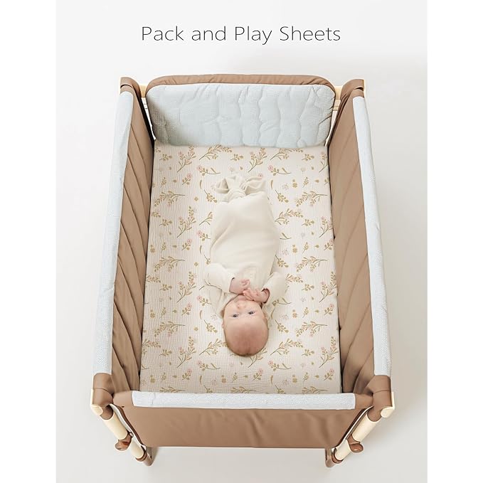 Konssy Muslin Mini Crib Sheets, 100% Soft Cotton Pack and Play Sheets - Image 6