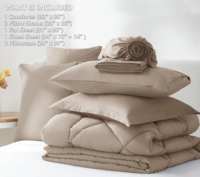 CozyLux Full Size Comforter Sets Khaki - Image 6