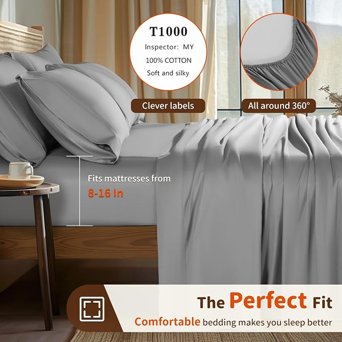 LBRO2M 1000 Thread Count 100% Egyptian Cotton Sheets Set 6 Piece Sets King Bed - Image 3