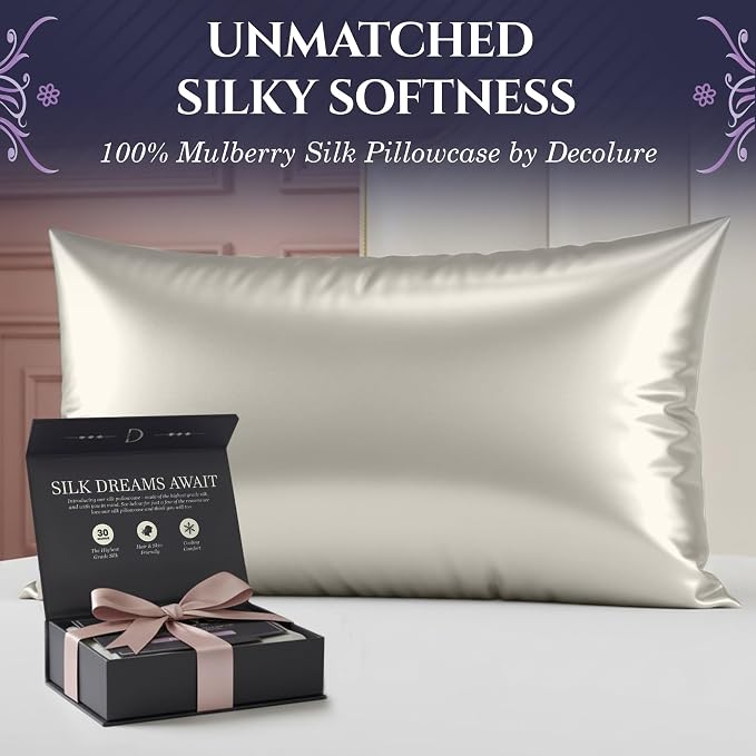 DECOLURE 100% Pure Mulberry Silk Pillow Case Standard Size – Highest Grade 30 - Image 2