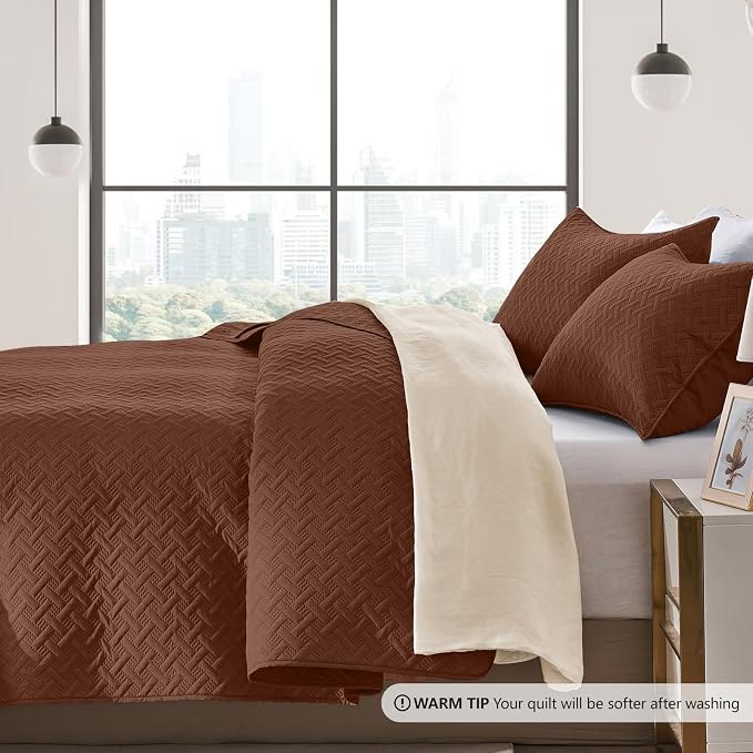 FLYMME King/Cal King Size Quilt Bedding Set, Modern Geometric Weave Stripe - Image 4