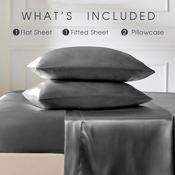 FreshCulture Satin Sheets Queen Size Bed Set- 4 Piece Luxury Soft Silky Queen - Image 3
