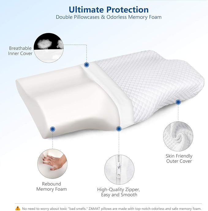 ZAMAT Memory Foam Pillow for Neck Pain Relief, Adjustable Orthopedic Ergonomic - Image 6