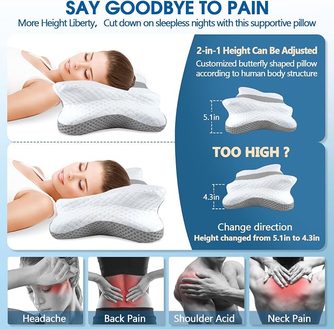 CHxxy Cervical Neck Pillow for Pain Relief Sleeping, Memory Foam Pillows - Image 2