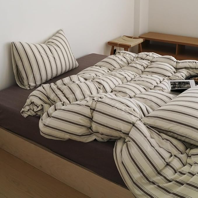 Nayoroom Striped Duvet Cover Queen Size Brown Stripe Duvet Cover Dorm Bedding - Image 4