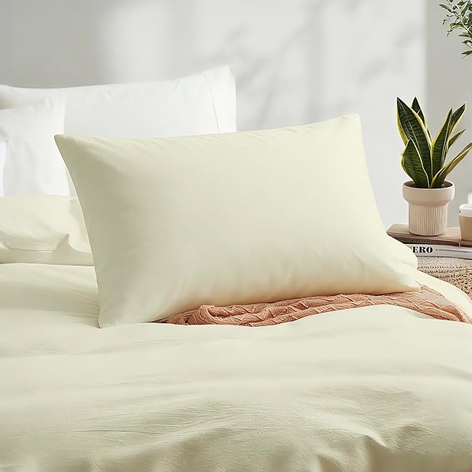 LOVQUE Cream White Cotton Duvet Cover Set, Linen-Like Natural Bedding Set - Image 3