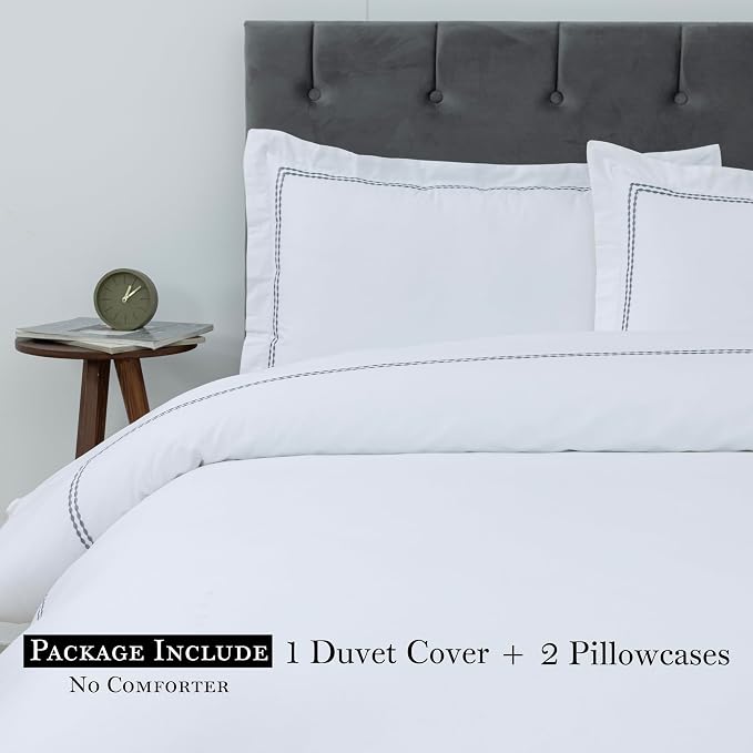 Dreamology White Duvet Cover Luxury Hotel Quality Bedding Set 100% Cotton - Image 4