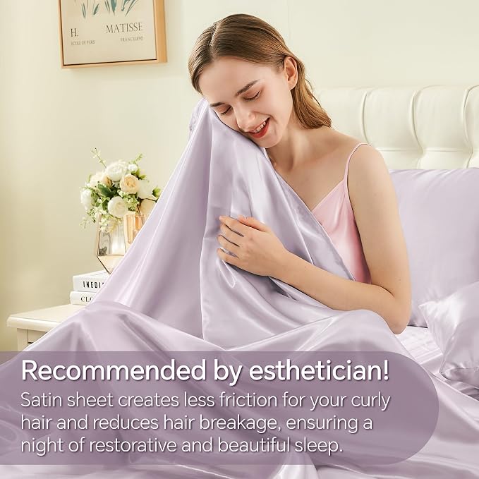 BEDELITE California King Sheets Set, Luxury Soft Lavender Satin Sheets - Image 4