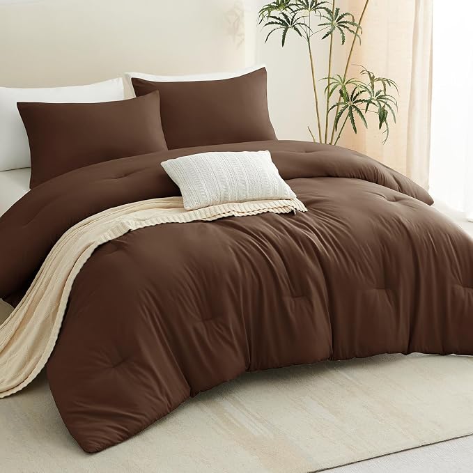 CozyLux Oversized King Comforter Set Brown, 3 Pieces 120x98 Solid Breathable - Image 7