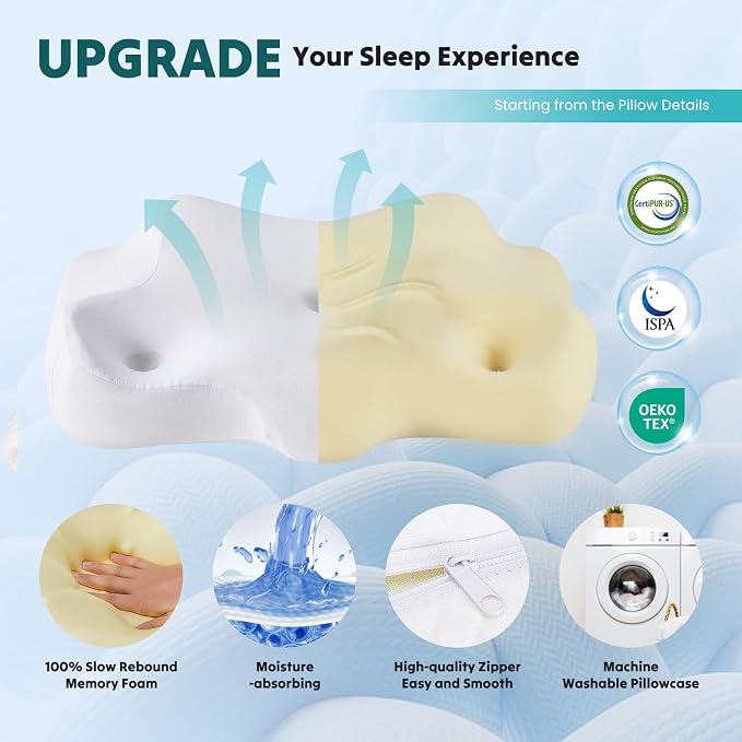 DUMOS Cervical Neck Pillow for Sleeping, Cooling Ergonomic Memory Foam Pillow - Image 5