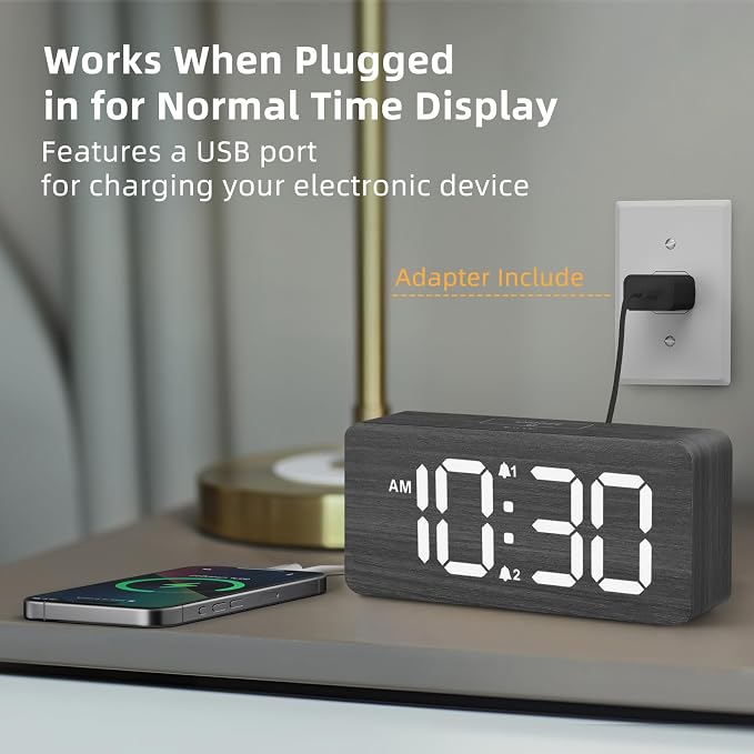 uscce Wooden Digital Alarm Clocks - Image 3
