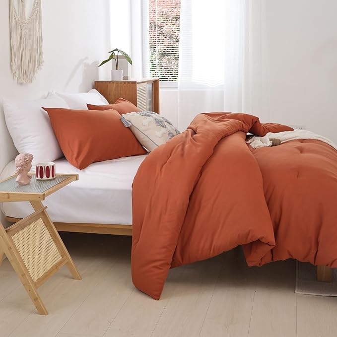 ROSGONIA California King Comforter Set Burnt Orange, All Season Rust Blanket - Image 4