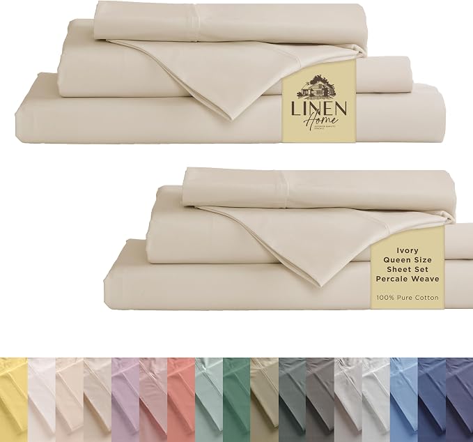Linen Home 100% Cotton Percale Sheet Set Pack of 2, Queen Size, Deep Pocket by LINENHOME