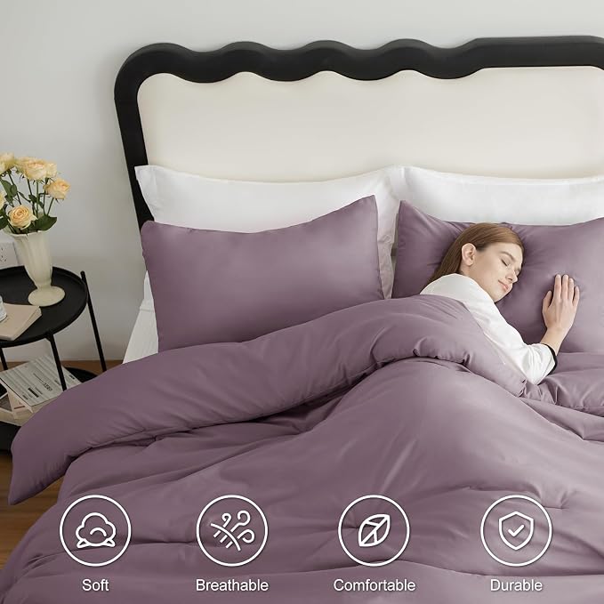 CozyLux Twin Comforter Set Dusty Purple, 2 Pieces Twin Extra Long Solid - Image 5