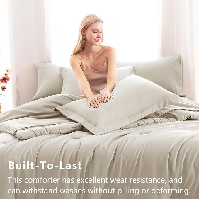 CozyLux Oversized King Comforter Set Beige, 7 Pieces Bed in a Bag Comforter Set - Image 3