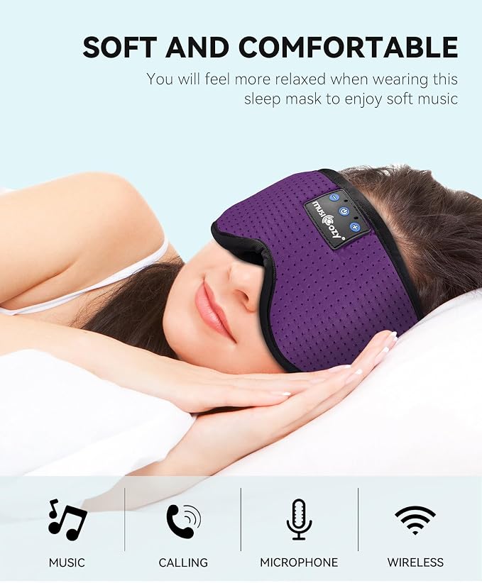 MUSICOZY Sleep Headphones Masks, Sleeping Masks Headphones Wireless Music Mask - Image 2