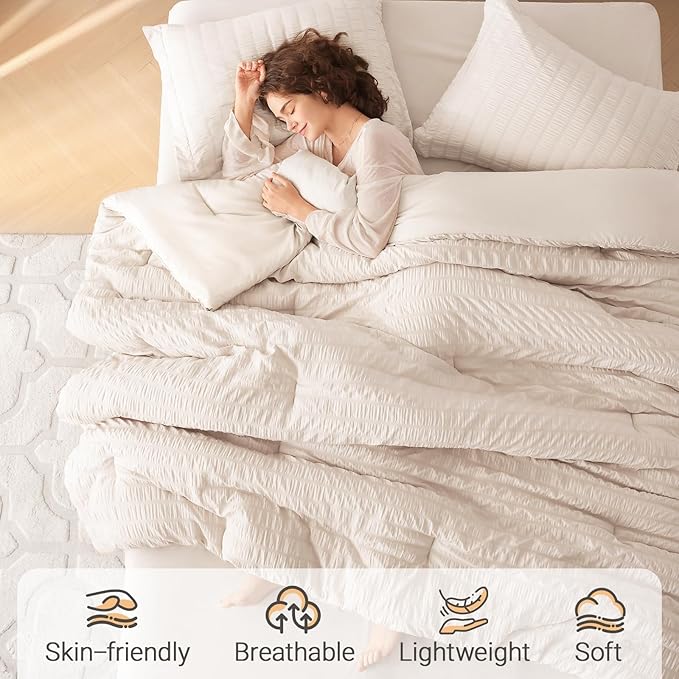 MUXHOMO 7 Pieces California King Comforter Set, Seersucker Bed in a Bag Cal - Image 2