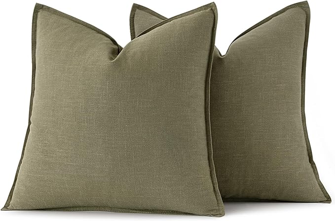 MIULEE Decorative Linen Pillow Covers 18x18 Inch Light Olive Green ​Boho - Image 6