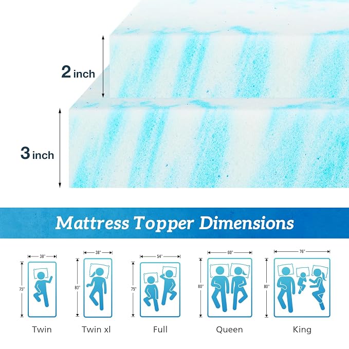 Sweetcrispy Memory Foam Mattress Topper Full, 3 Inch Thick Gel Infused Cooling - Image 6