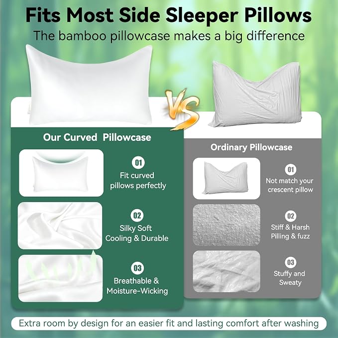 Cooling Curved Pillowcase for Side Sleeper Pillow - Image 2