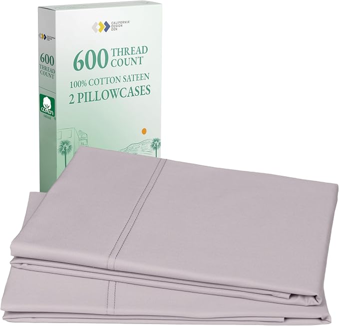 Luxuriously Soft Premium 600 Thread Count, 100% Cotton Set of 2 Cases, Crisp by CaliforniaDesignDen