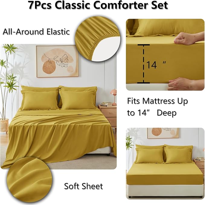 CozyLux Full Size Comforter Sets Mustard Yellow - Image 5