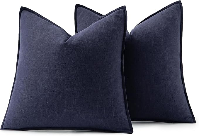 MIULEE Decorative Linen Pillow Covers 20x20 Inch Navy ​Boho Farmhouse​ ​Neutral - Image 6