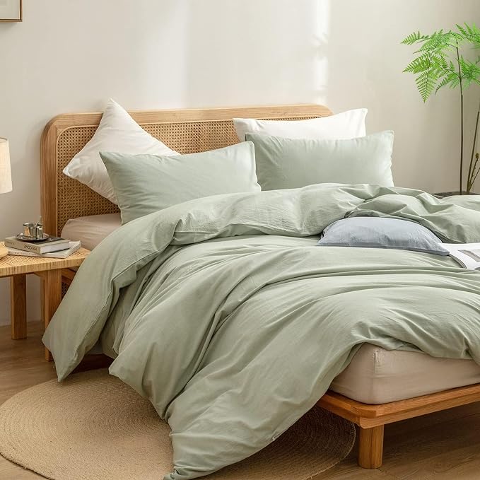 BESTOUCH Duvet Cover Set 100% Washed Cotton Linen Feel Super Soft Comfortable - Image 5