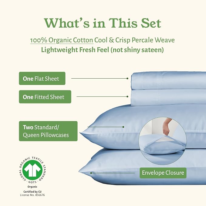 California Design Den Soft 100% Organic Cotton Queen Sheet Set - Image 4