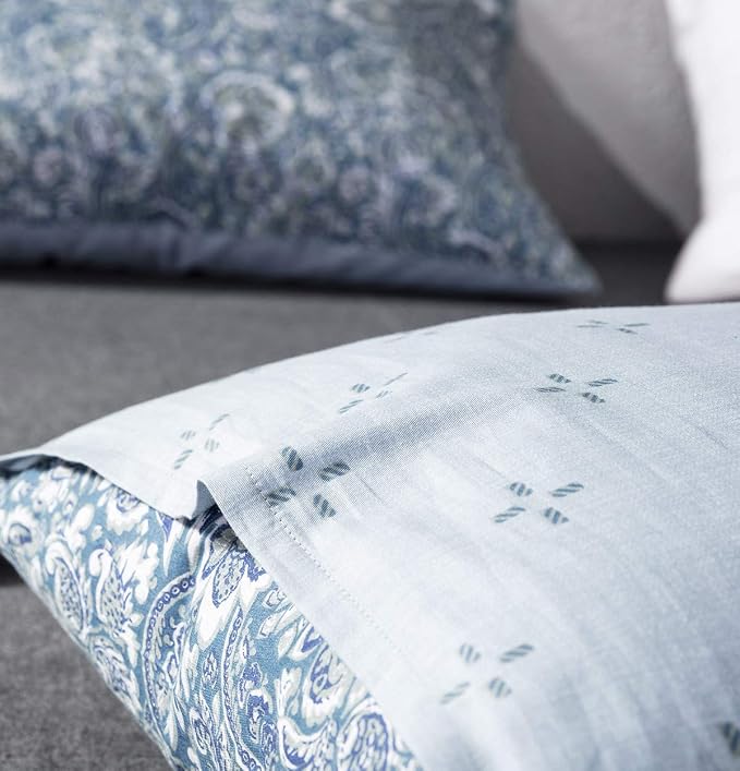 SLEEPBELLA Duvet Cover Queen, 600 Thread Count Cotton Blue & Green Paisley - Image 5