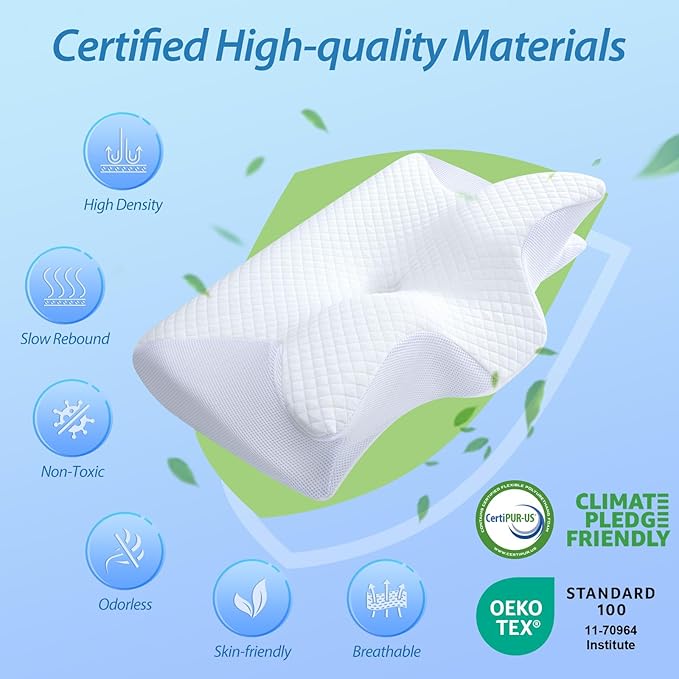 HOMCA Memory Foam Cervical Pillow, 2 in 1 Ergonomic Contour Orthopedic Pillow - Image 6