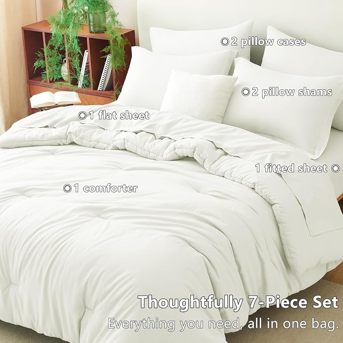 CozyLux Queen Comforter Set Ivory, 7 Pieces Bed in a Bag Queen Comforter Set - Image 6