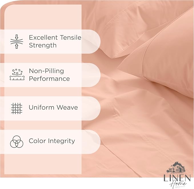 Linen Home 100% Cotton Percale Sheets Twin XL Size, Tropical Peach, Deep Pocket - Image 2