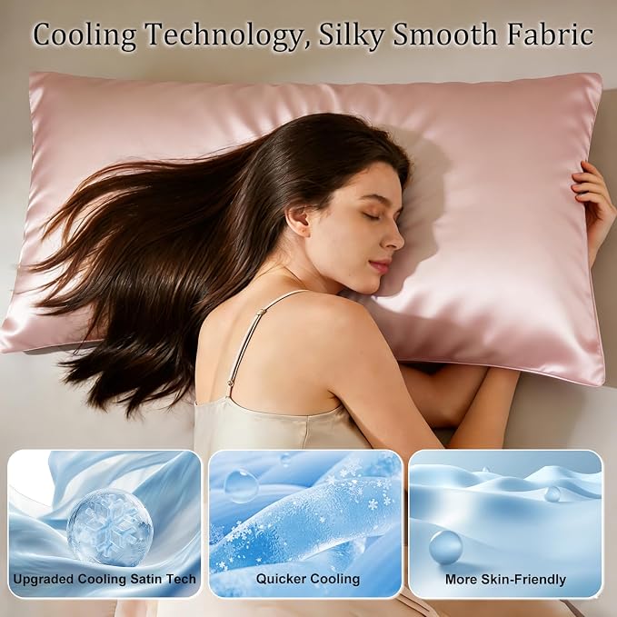 Cooling Pillowcases Set of 2 for Hot Sleeper, Night Sweats Beauty Sleep Reduces - Image 3