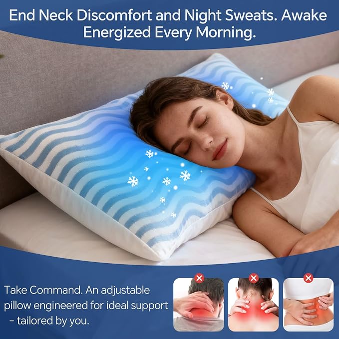 SLEEPDIARY Queen Pillow 1 Pack – Adjustable Shredded Memory Foam Cooling Bed - Image 8