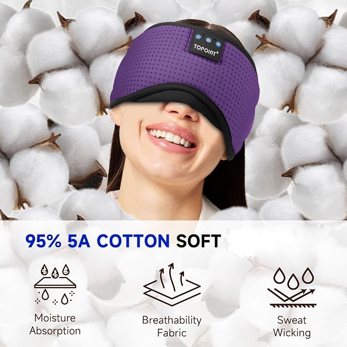TOPOINT Sleep Mask Headphones Bluetooth Wireless 5.4, Breathable Cotton Eye Mask - Image 4