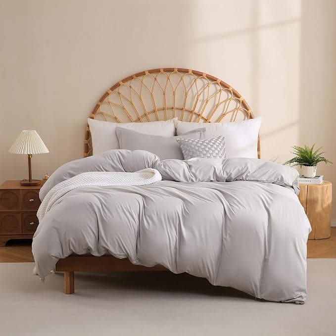 JSD Light Grey Duvet Cover Set Twin Size, 2 Piece Microfiber Kids Duvet Cover by JSD