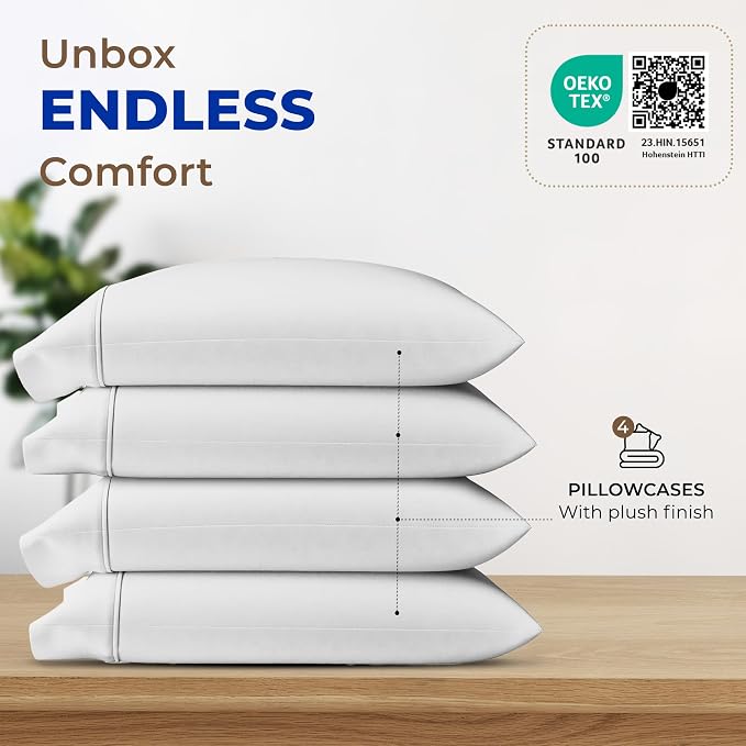Thread Spread 100% Egyptian Cotton King Size Pillow Cases Set of 4 - Image 3