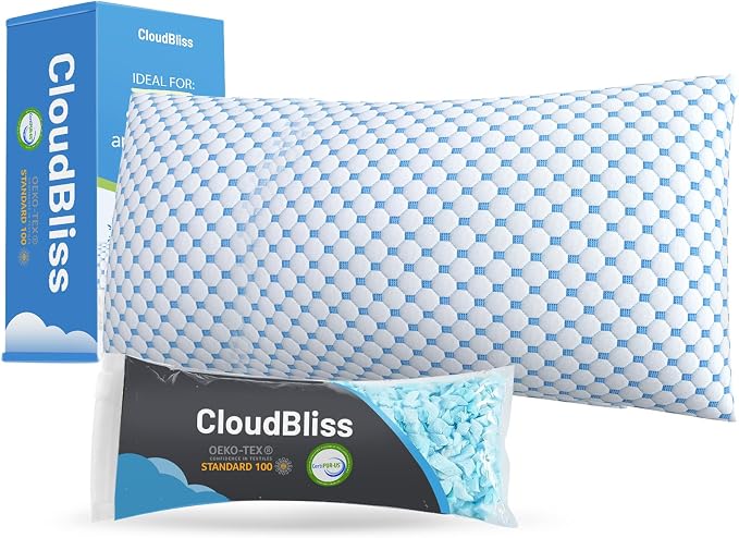 CloudBliss Cooling Bed Pillows for Sleeping, Shredded Memory Foam Pillows by CloudBliss