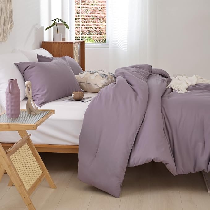 ROSGONIA King Size Comforter Set Dusty Purple - Image 6