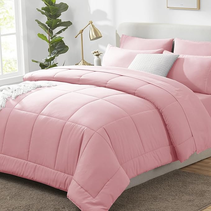 CozyLux King Size Comforter Set Pink, 7 Pieces Bed in a Bag, All Season Bedding by CozyLux