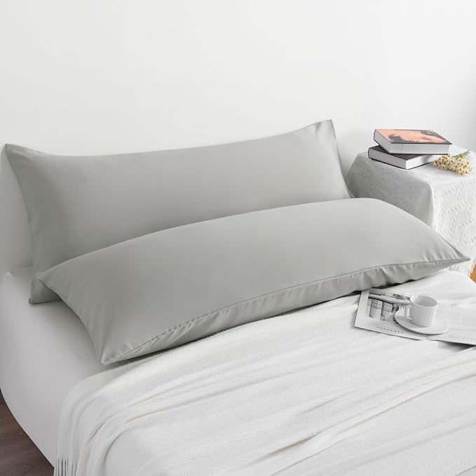 NTBAY Body Pillowcase Set of 2, 20x54 inches, Light Grey, Fade Resistant - Image 2