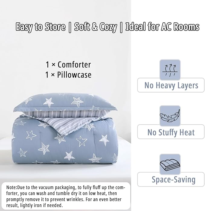 LEMIROE Blue Cotton Comforter Twin Size 2Pcs - Image 7